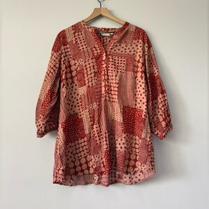 Utsa Lagenlook patchwork V neck viscose tunic top blouse XXL